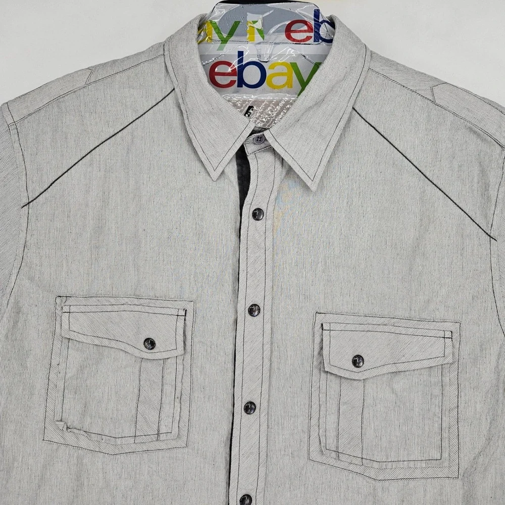 Rock & Roll Cowboy Shirt‎ Mens XL Striped Western Button Up Rodeo Long Sleeve